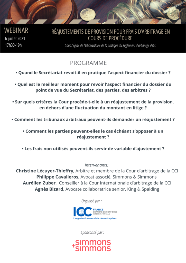 Webinar : Réajustements de provision pour frais d’arbitrage en cours de procédure